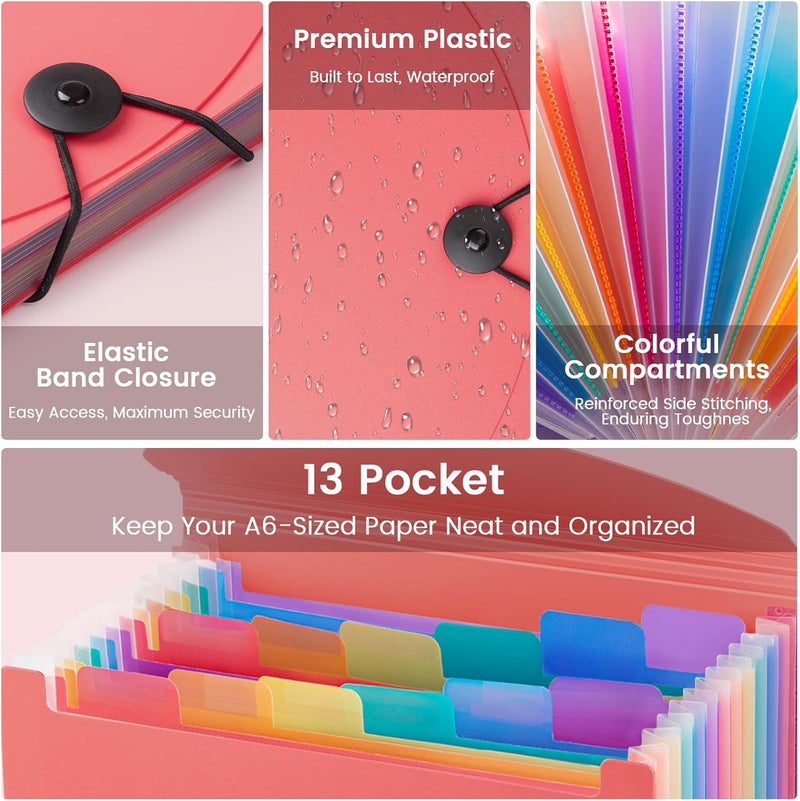 RIEJIN 13 Pocket A6 Receipt Organizer, 2 Pack Small Accordion File Organizer, Coupon Organizer with Labels - Pink - Image 3